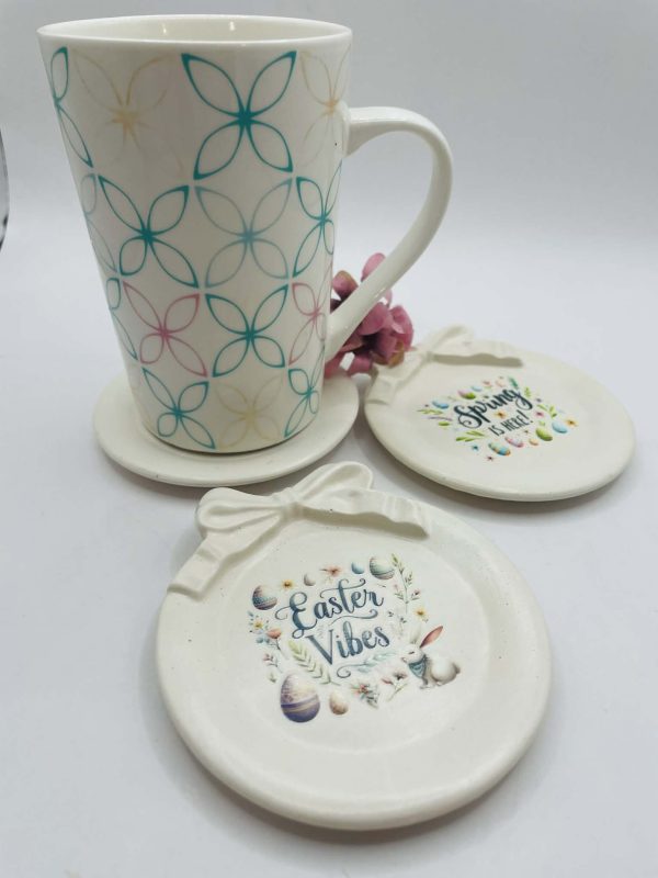 Kerámia poháralátétek tavaszi mintákkal - 3 db